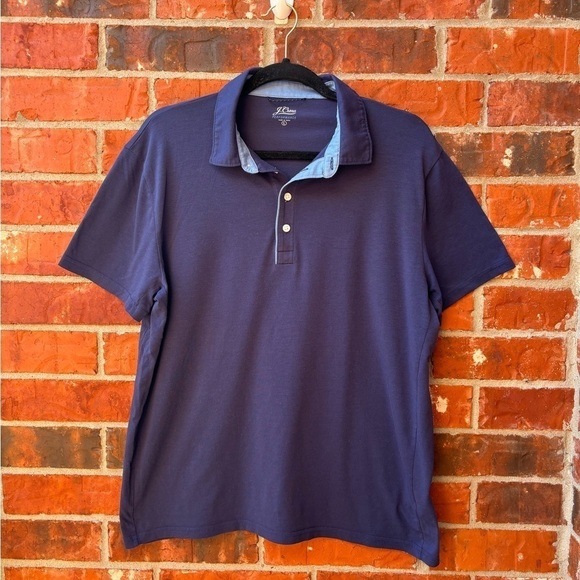 J. Crew Peformance Mens Large Blue Collar Jersey Polo Short Sleeve - Picture 1 of 9